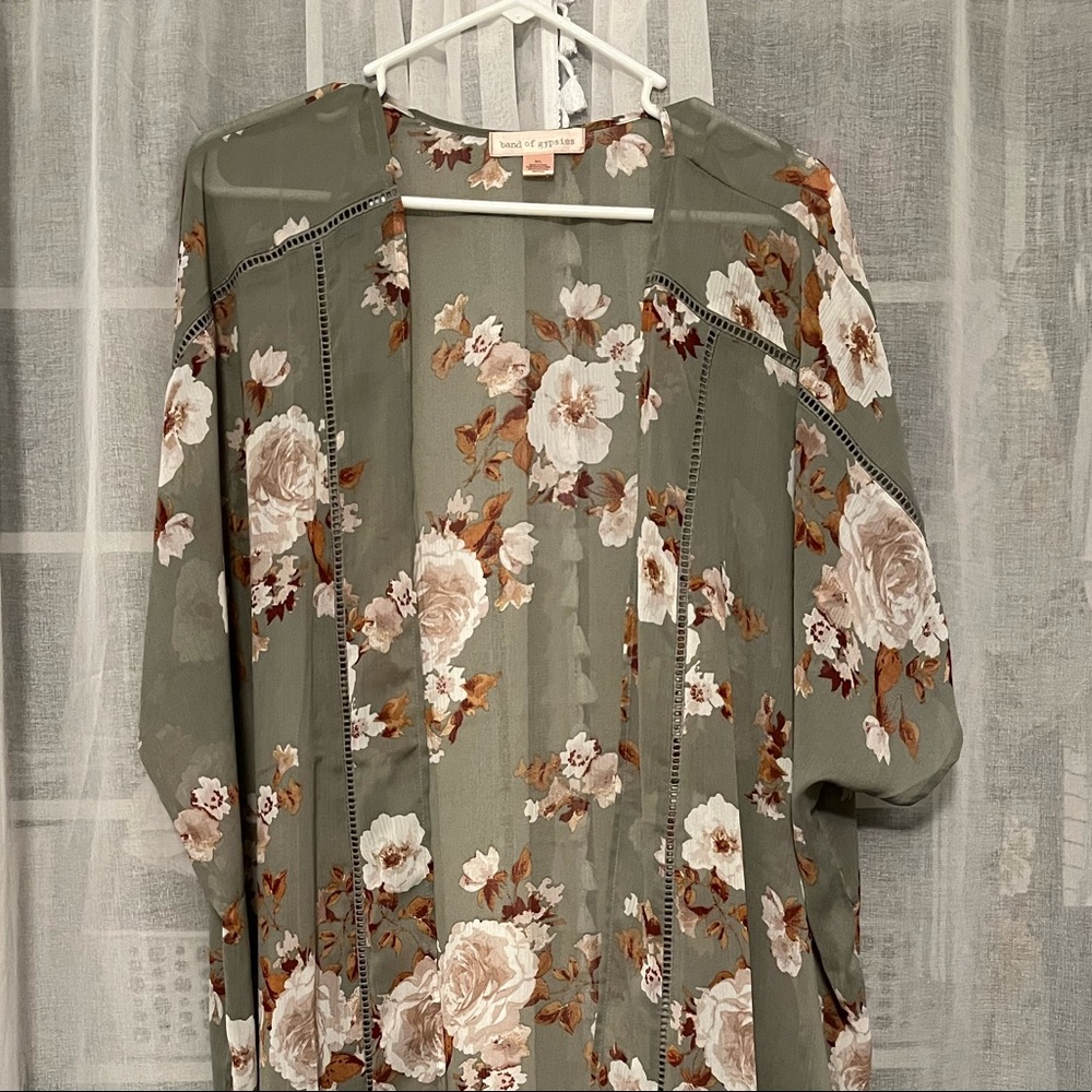 Boho floral long 3/4 sleeve kimono